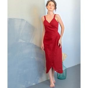 Red linen wrap dress